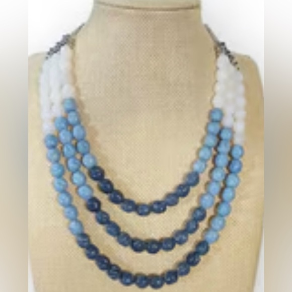 Charming Charlie Layered Necklace Beaded with Milky Quartz and Denim Toned Beads - Picture 1 of 6
